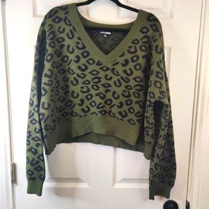 Fashion Nova💎 Womens Pullover Sweater Leopard Print 2X Olive Green/Black